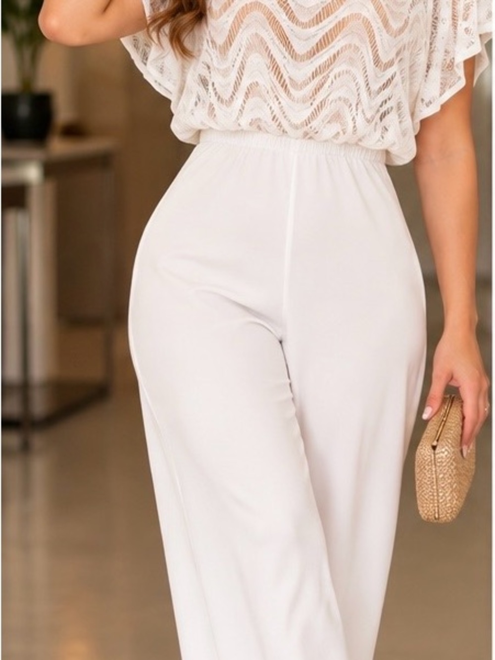 White High-Waist Wide Leg Pants - Brand: